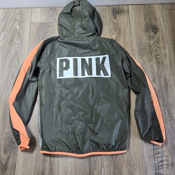 VICTORIA'S SECRET PINK‎ ANORAK ZIP HOODIE,OLIVE/MARL GREY/ORANGE XS/ SM - Picture 1 of 11